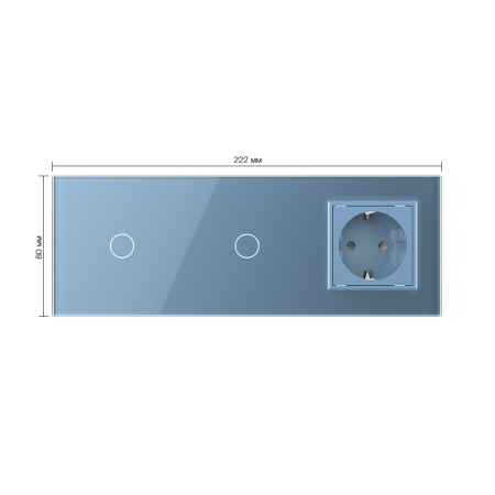 Сенсорный выключатель комбинированный на 2 линии 1 розетка 3 модуля Синий Livolo