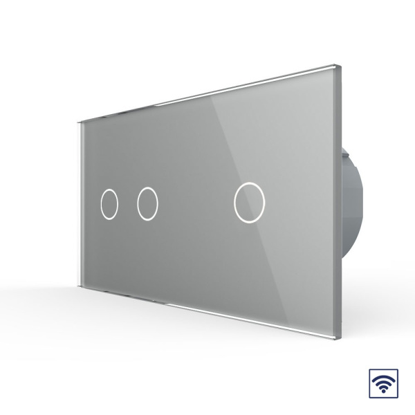 Сенсорный радиоуправляемый выключатель 3 клавиши (2-1), 2 поста Серый Livolo