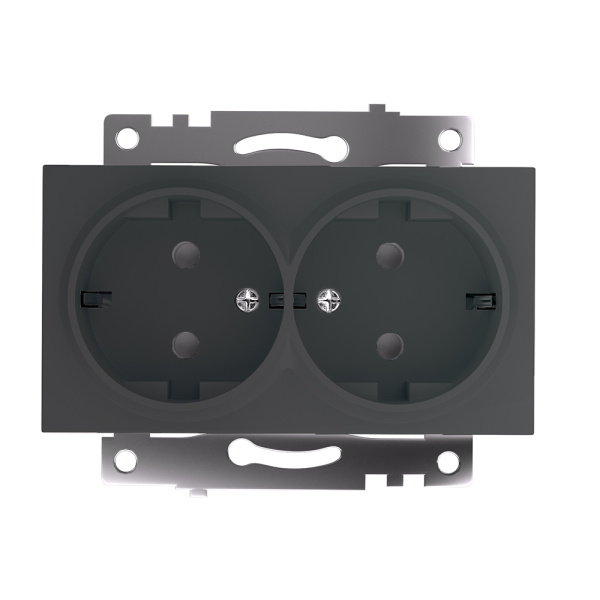 Розетка 2-местная с защитной шторкой (механизм) с/з, 250В, 16А, серия Катрин, графит, GLS16-7114-06 STEKKER