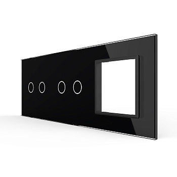 Панель тройная: 2 выключателя + 2 выключателя + 1 розетка Черная Livolo