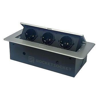 Розетка горизонтальная выдвижная 3EU Серая OvalC RocketSocket