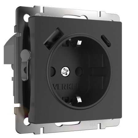 Розетка с быстрой зарядкой USB Type A+С черная Werkel