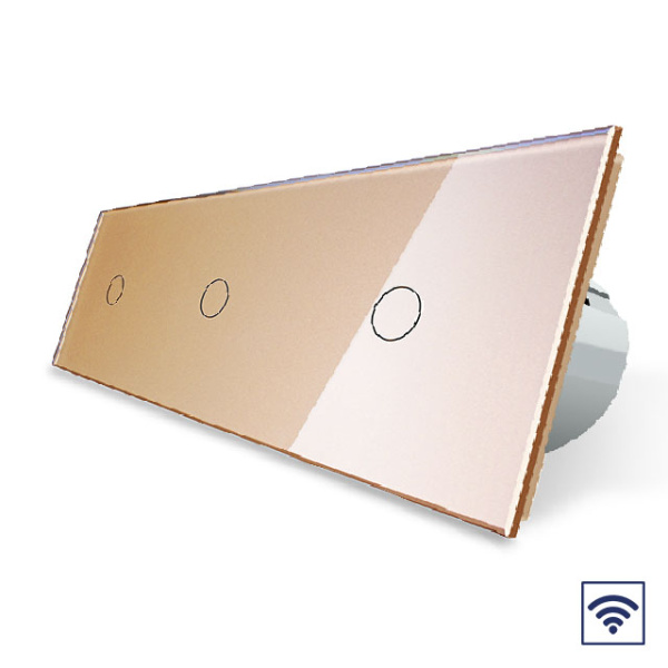Сенсорный радиоуправляемый выключатель 3 клавиши 3 модуля Золотой Livolo
