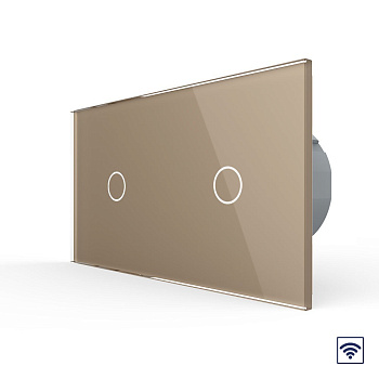 Сенсорный радиоуправляемый выключатель 2 клавиши (1-1), 2 поста Золотой Livolo