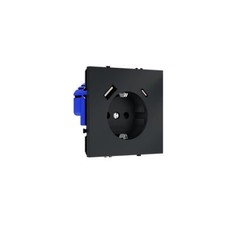 Розетка встраиваемая Voltum S70 с заземлением и защитными шторками, 16А, с USB, A+C, (графит)