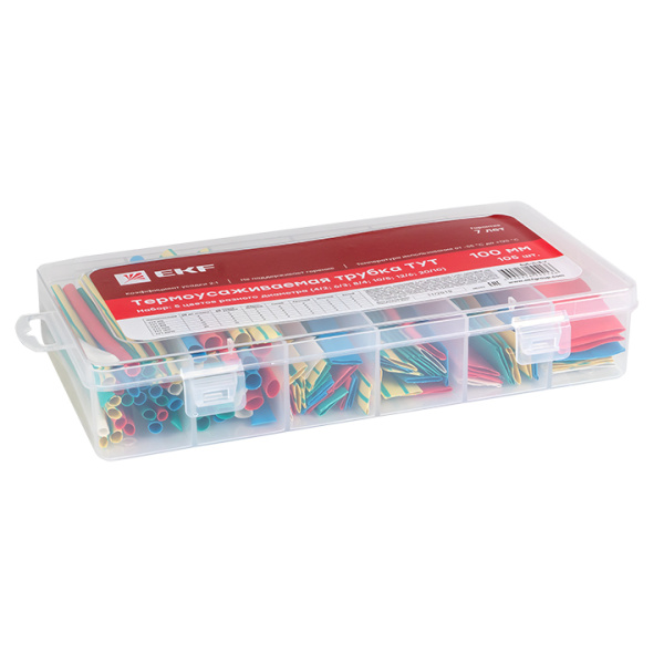 Набор ТУТ нг бокс: 5 цветов разного диаметра (4/2, 6/3, 8/4, 10/5, 12/6, 20/10) 105шт, 100мм, PROxima EKF
