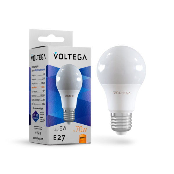 Лампа св/д E27 9Вт 2800K Белый General purpose bulb 9W 8343 Voltega