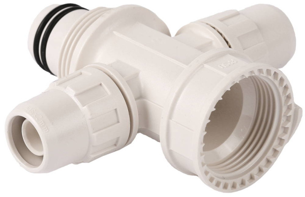 Коллектор "ШиреФит" сборный крестовой "внутренняя резьба - штуцер с гайкой - штуцер с гайкой", 26мм х 16мм ЗУБР Коллектор "ШиреФит" сборный крестовой "внутренняя резьба - штуцер с гайкой - штуцер с гайкой", 26мм х 16мм ЗУБР