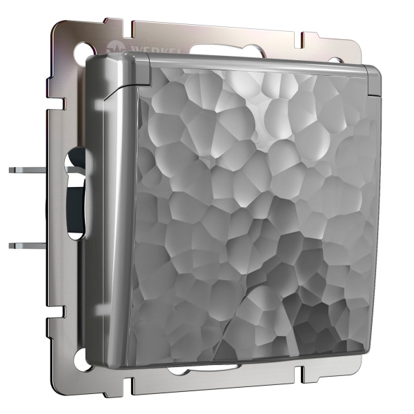 Розетка влагозащ. с зазем. с защит. крышкой и шторками (серебряный) Hammer СУ IP44 Werkel