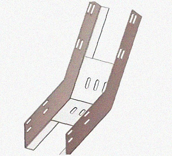 Лоток перфорированный КП 400х65-45 УХЛ1 для поворота трассы вверх на 45, оцинкованный лист S1,5