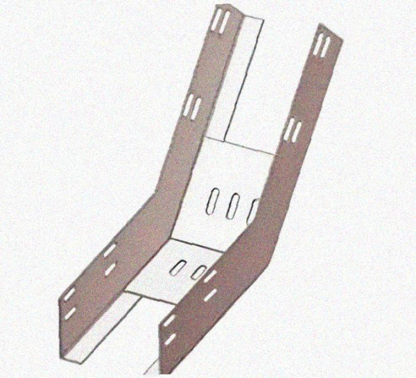 Лоток перфорированный КП 400х65-45 УХЛ1 для поворота трассы вверх на 45, оцинкованный лист S1,5