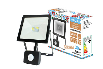 Прожектор светодиодный СДО-04-030Н-Д (с датчиком) 30 Вт, 6500 К, IP65, черный, Народный TDM
