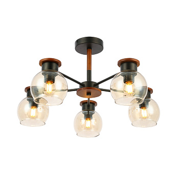 Люстра потолочная Черный, Темное дерево/Прозрачный, Янтарный E27 5*60Вт SLE108102-05 EVOLUCE