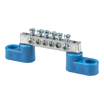 Шина "0" N (6x9мм) 6 отв, цинк 2 синих угловых изолятора EKF