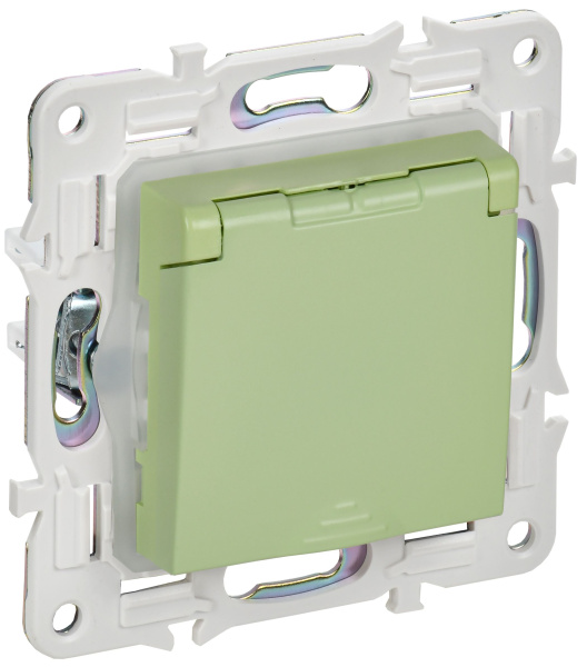 SKANDY Розетка 1-местная с заземлением с защитными шторками и крышкой 16А IP44 SK-R11G мятный IEK
