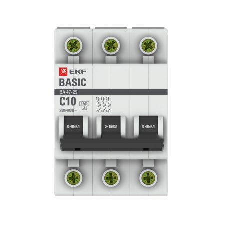 Выключатель автоматический ВА МОД 3П 10А С 4,5кА Basic EKF