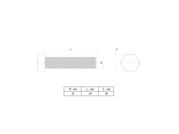 Болт шестигранный М12х30 DIN 933 EKF