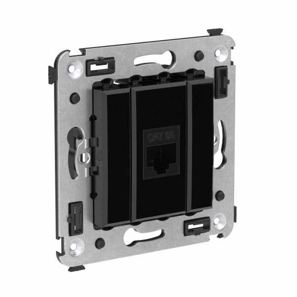 Компьютерная розетка RJ-45 без шторки в стену, кат.6А одинарная, "Avanti", "Черный квадрат" DKC