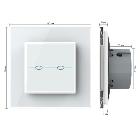 Сенсорный выключатель Quadro 2 клавиши 1 пост Белый Livolo