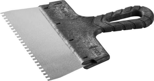 Шпатель "Мастер" ФАСАДНЫЙ, нержавеющее полотно, 200мм, зуб 4х4мм ЗУБР