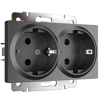 Розетка двойная с заземлением (графит рифленый) СУ IP20 Werkel