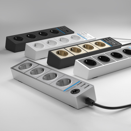 Розеточный блок 4-х местный + 3 USB черный/шампань рифленый Werkel