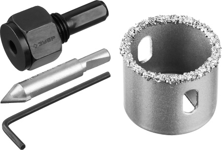 Коронка-чашка "Профессионал" c карбид-вольфрамовым нанесением, 32 мм, высота 25 мм, в сборе с державкой и сверлом ЗУБР