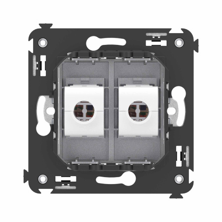 Компьютерная розетка RJ-45 без шторки в стену, кат.6 двойная, "Avanti", "Закаленная сталь" DKC