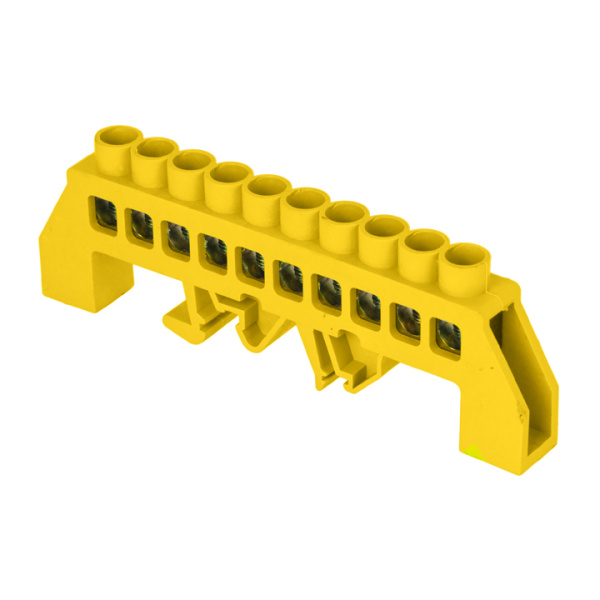 Шина "0" РЕ (8х12мм) 10 отверстий латунь желтый нейлоновый корпус комбинированный PROxima EKF