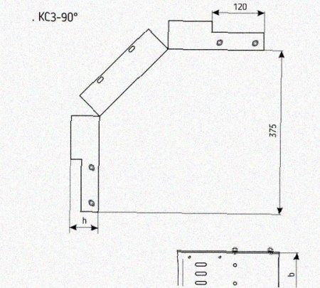Лоток замковый перфорированный КСЗ 400х100-90 (Rп300) УХЛ1 для поворота трассы вниз на 90, радиус поворота трассы 300 мм, оцинкованный лист, S1,5