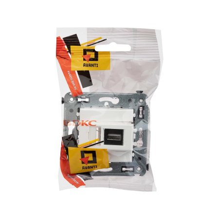 USB 2.0 розетка одинарная в стену, тип А-А, "Avanti", "Белое облако" DKC