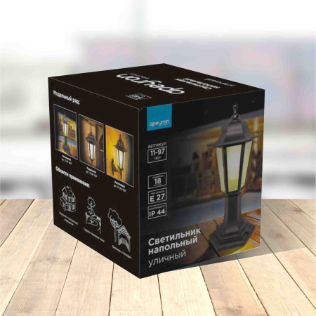 11-97 НТУ 06-60-001 ОСКАР1 ЧЕР Светильник-фонарь напольный черный 6-гранный прозрачное стекло APEYRON