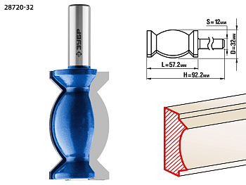 32x57мм, хвостовик 12мм, фреза кромочная фигурная №9 ЗУБР