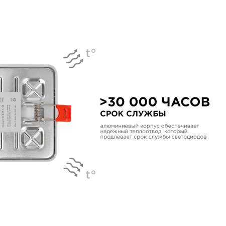 LP-14 Светодиодная панель встраиваемая с регулировкой под посадочное отверстие, 6Вт, 230В/50Гц, 500лм, 4500К, 100х100х24мм, квадратная, драйвер на кор