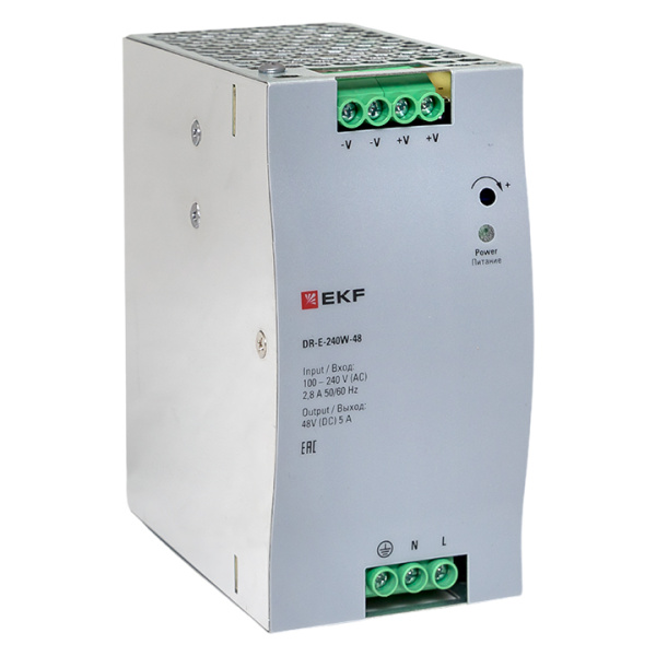 Блок питания на DIN рейку 240Вт, Uвх ~ 220 В AC, Uвых - 48 В DC постоянного тока EKF