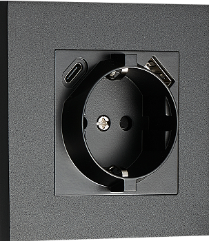 Donel N96 Розетка Schuko с зарядным устройством USB A+C, с защитными шторками, Черный, серия DT