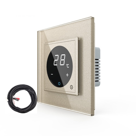 Терморегулятор пола 16А, сенсорное управление, датчик воздуха, датчик пола 5 метров, 1 пост, цвет шампань Livolo