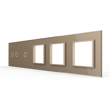 Панель для 2-х сенсорных выключателей и 3-х розеток, 3 клавиши (2+1), цвет золотой, стекло Livolo