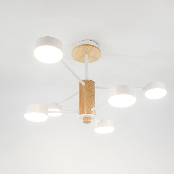 Люстра под лампу GCHL-6GX53-M Белая+Дерево Элизиум General