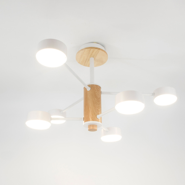 Люстра под лампу GCHL-6GX53-M Белая+Дерево Элизиум General