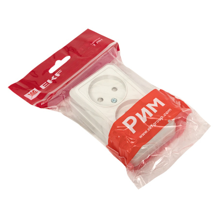 Рим Розетка 2-местная 10А без заземления белая с защ, штор, EKF