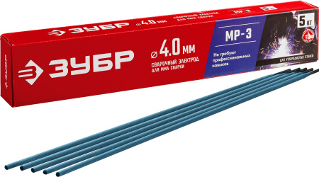 Электрод сварочный МР-3 рутиловый, d 4.0 х 450 мм, 5 кг в коробке. ЗУБР