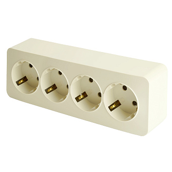 Розетка 4-местная с/з открытой установки, STEKKER, 250В, 16А, IP20, серия София, слоновая кость, MST16-14-04