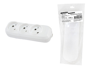 Колодка розеточная 3 гнезда 2П б/з 10А 250В белая серии "Народная"