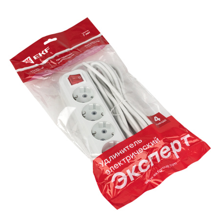 Удлинитель "Эксперт" 4 гнезда 2 метра 16А/3,5кВт с выключателем и заземлением ПВС 3х1 PROxima EKF