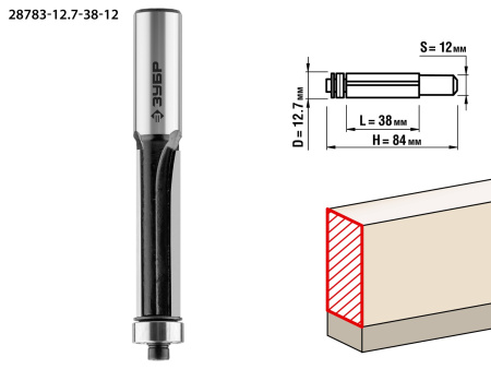 12.7x38мм, хвостовик 12мм, фреза кромочная с нижним подшипником (B) ЗУБР