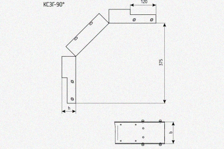 Лоток замковый глухой КСЗГ 400х60-90 УХЛ1 для поворота трассы вниз на 90, горячее цинкование, S1,5