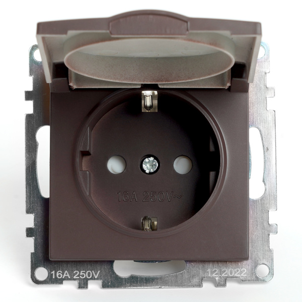Розетка 1-местная с/з с крышкой (механизм), STEKKER GLS16-7112-04, 250В, 16А с защитной шторкой, серия Катрин, шоколад Розетка 1-местная с/з с крышкой (механизм), STEKKER GLS16-7112-04, 250В, 16А с защитной шторкой, серия Катрин, шоколад