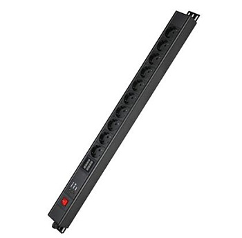 Блок распределения питания (PDU) 0U, 16A с выключателем, защитой и индикацией, Вых:10 Sсhuko, Вх: Schuko DKC