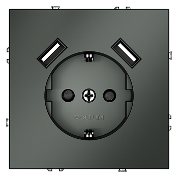 Розетка встраиваемая Voltum S70 с заземлением и защитными шторками, 16А, с USB, A+A, (титан)